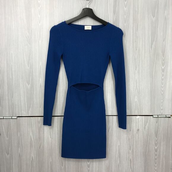 Wilfred Free by Aritzia Ribbed Cutout Long Sleeve MINI Dress XS Blue - Picture 1 of 9